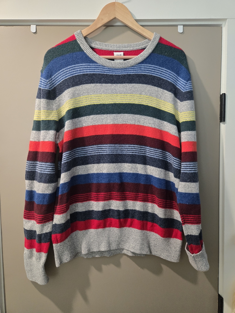 GAP Men’s M L Merino Wool Blend Crazy Stripe Crewneck Sweater Multicolor